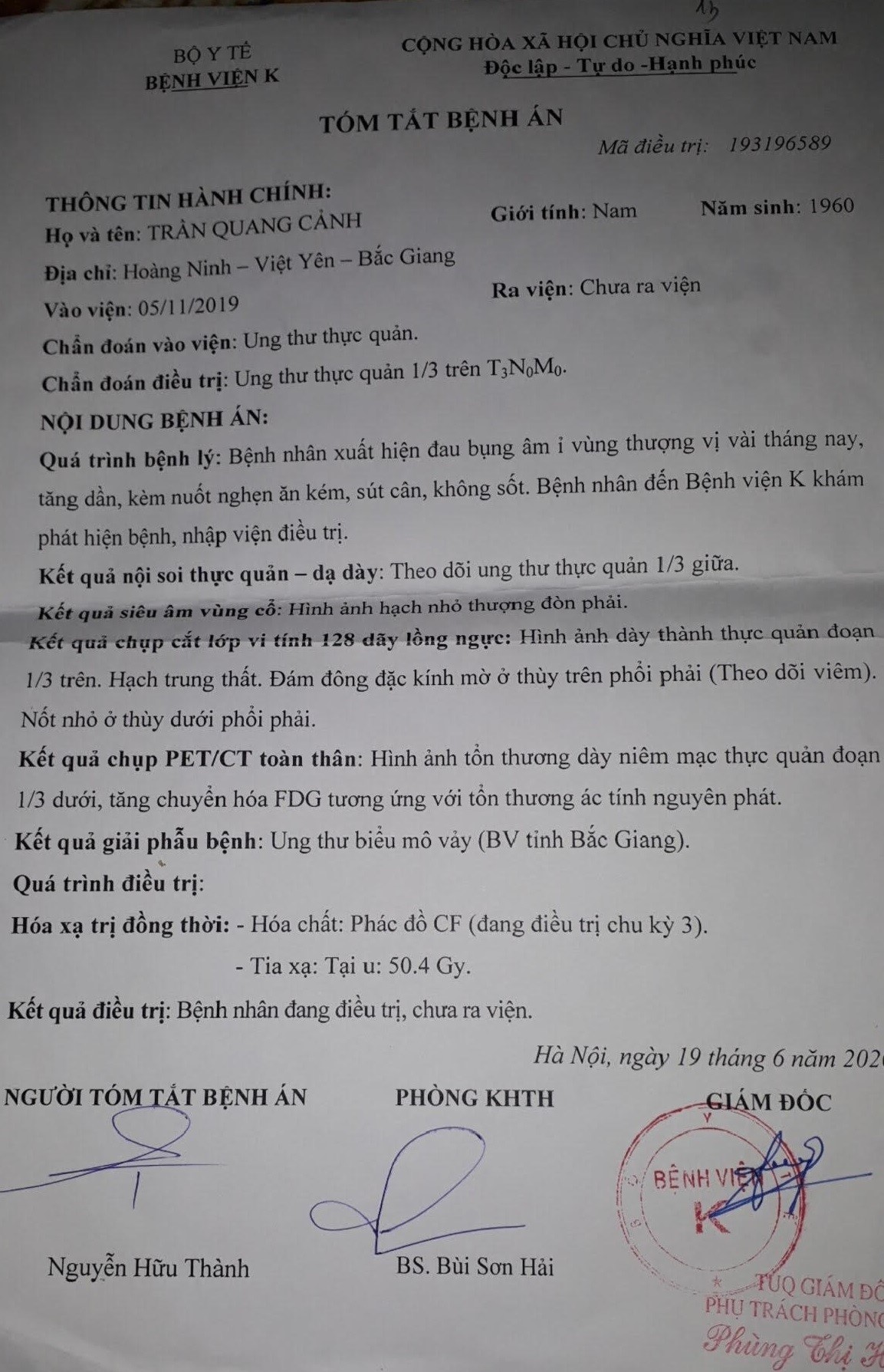 Bệnh án ung thư thực quản: Tìm hiểu, chẩn đoán và điều trị hiệu quả